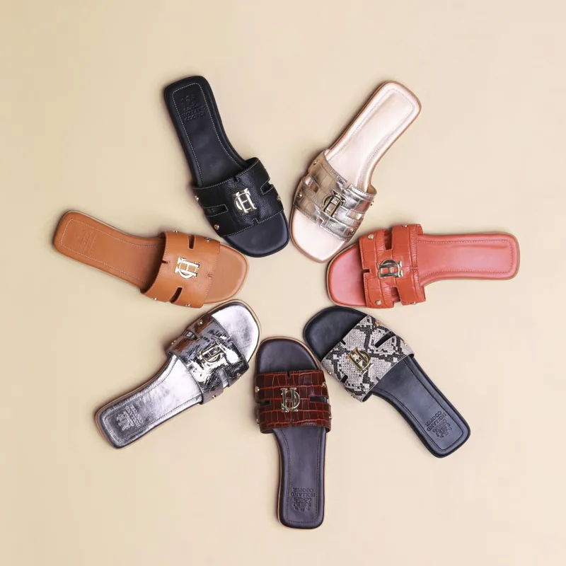 Holland Cooper Monogram Slides - Black Leather-4